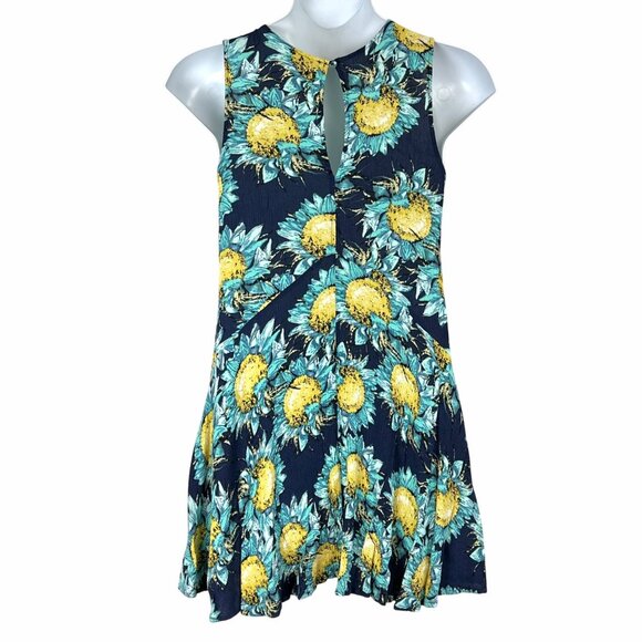 Summer Dress by Aakaa Size L Sunflower Print Sleeveless V-Neck Loose Flowy EUC - Picture 2 of 11